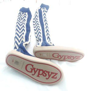 GYPSYZ Womens Navy Ivory Knitted Round Toe Knee High Pull On Sock Boots Size 10